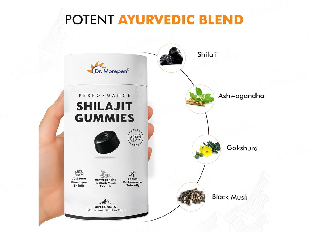 Dr. Morepen Performance Shilajit Sugar Free Gummies - Green Mango Flavour