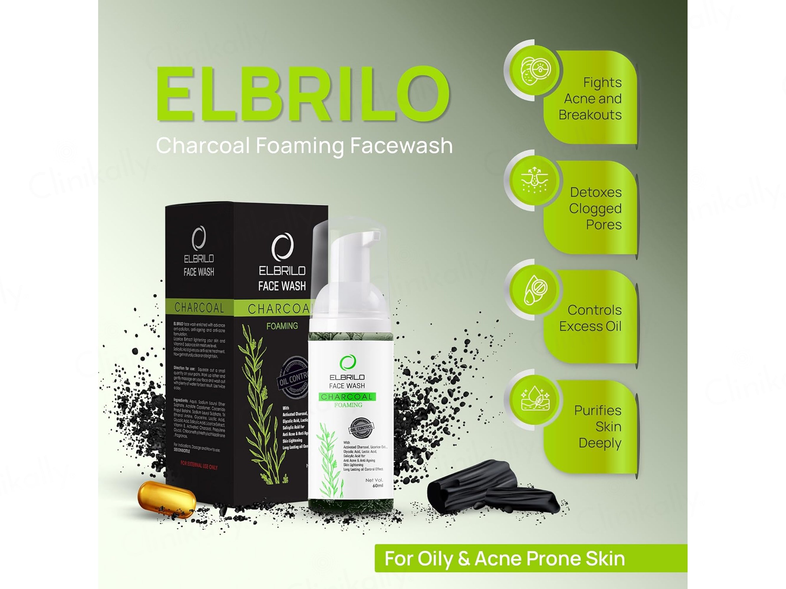 Elbrilo Activated Charcoal Oil Control Foaming Face Wash