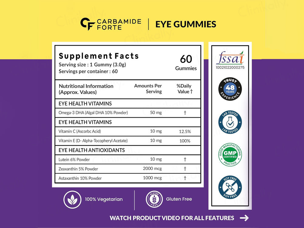 Carbamide Forte Eye Care Gummies With Lutein, Astaxanthin & Zeaxanthin - Cranberry Flavour