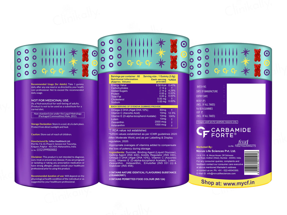 Carbamide Forte Eye Care Gummies With Lutein, Astaxanthin & Zeaxanthin - Cranberry Flavour