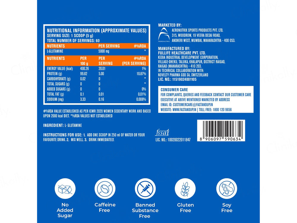 Fast&Up Glutamine 500mg Nutraceutical Powder