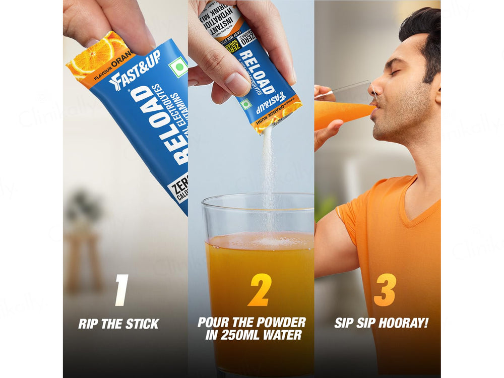 Fast&Up Reload Instant Hydration Zero Sugar Drink Mix Sticks - Orange Rush Flavour