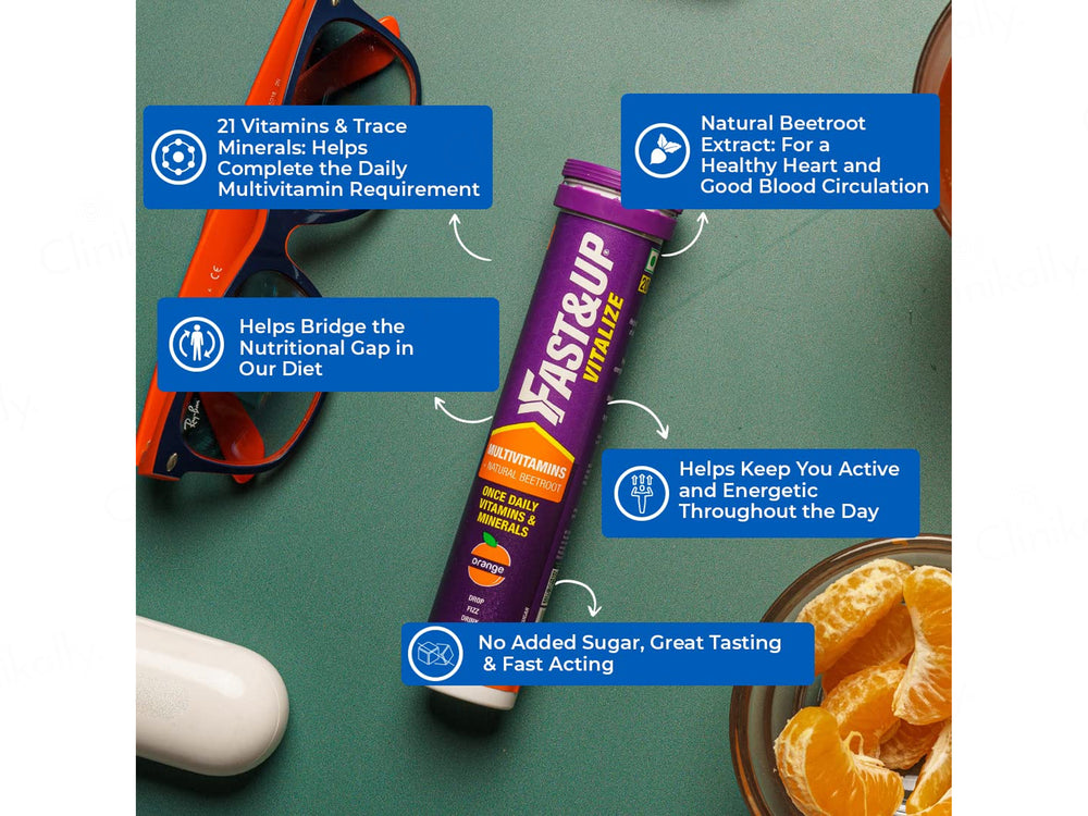 Fast&Up Vitalize Multivitamins + Beetroot Nutraceutical Effervescent Tablet - Orange Flavour