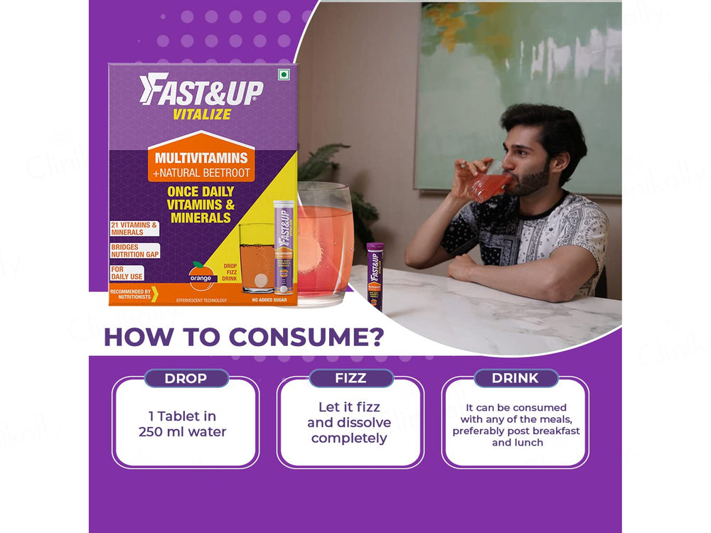 Fast&Up Vitalize Multivitamins + Beetroot Nutraceutical Effervescent Tablet - Orange Flavour