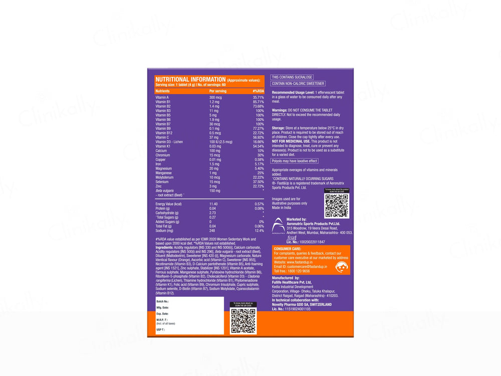 Fast&Up Vitalize Multivitamins + Beetroot Nutraceutical Effervescent Tablet - Orange Flavour