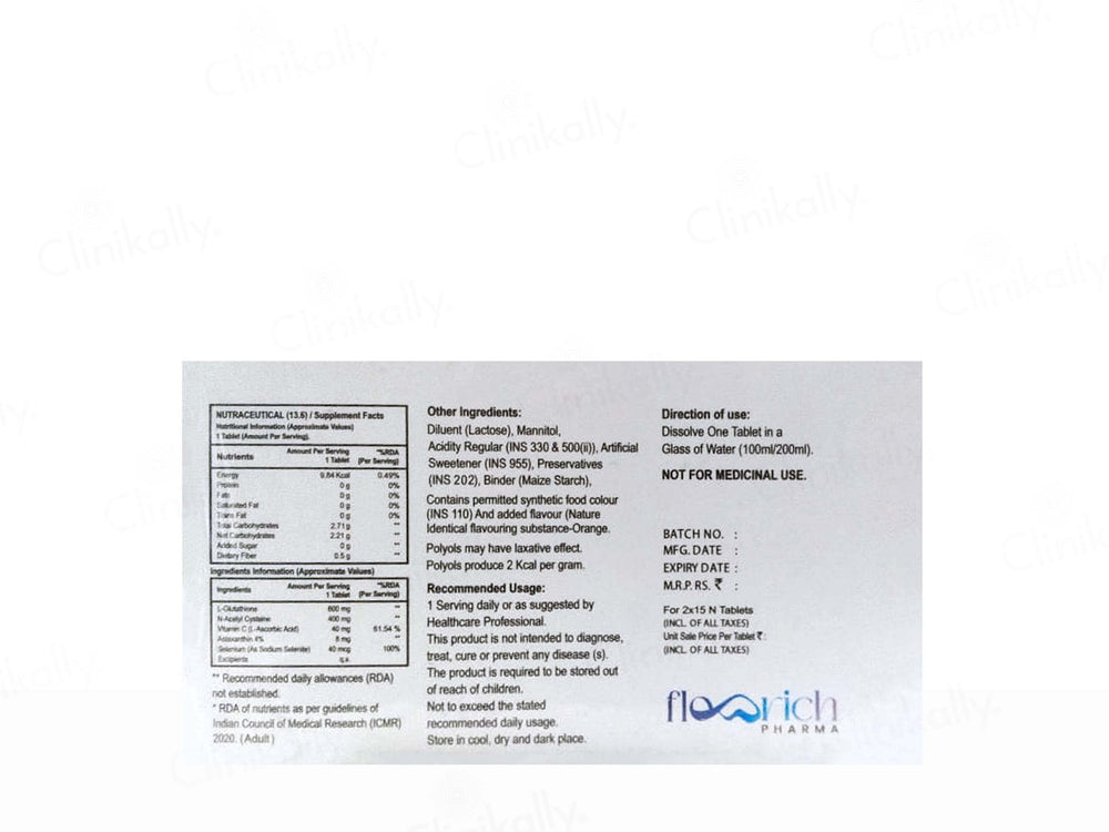 Flowthion Premium Skin Brightening And Glow Effervescent Tablet - Orange Flavour