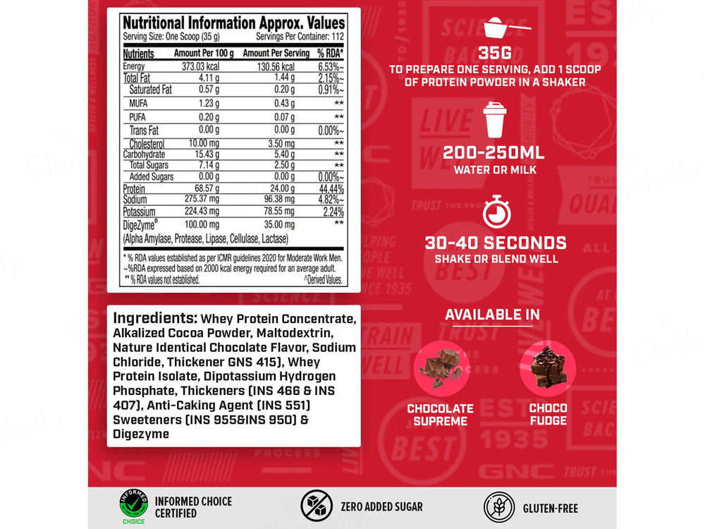 GNC Pro Performance 100% Whey Protein Powder - Chocolate Fudge Flavour