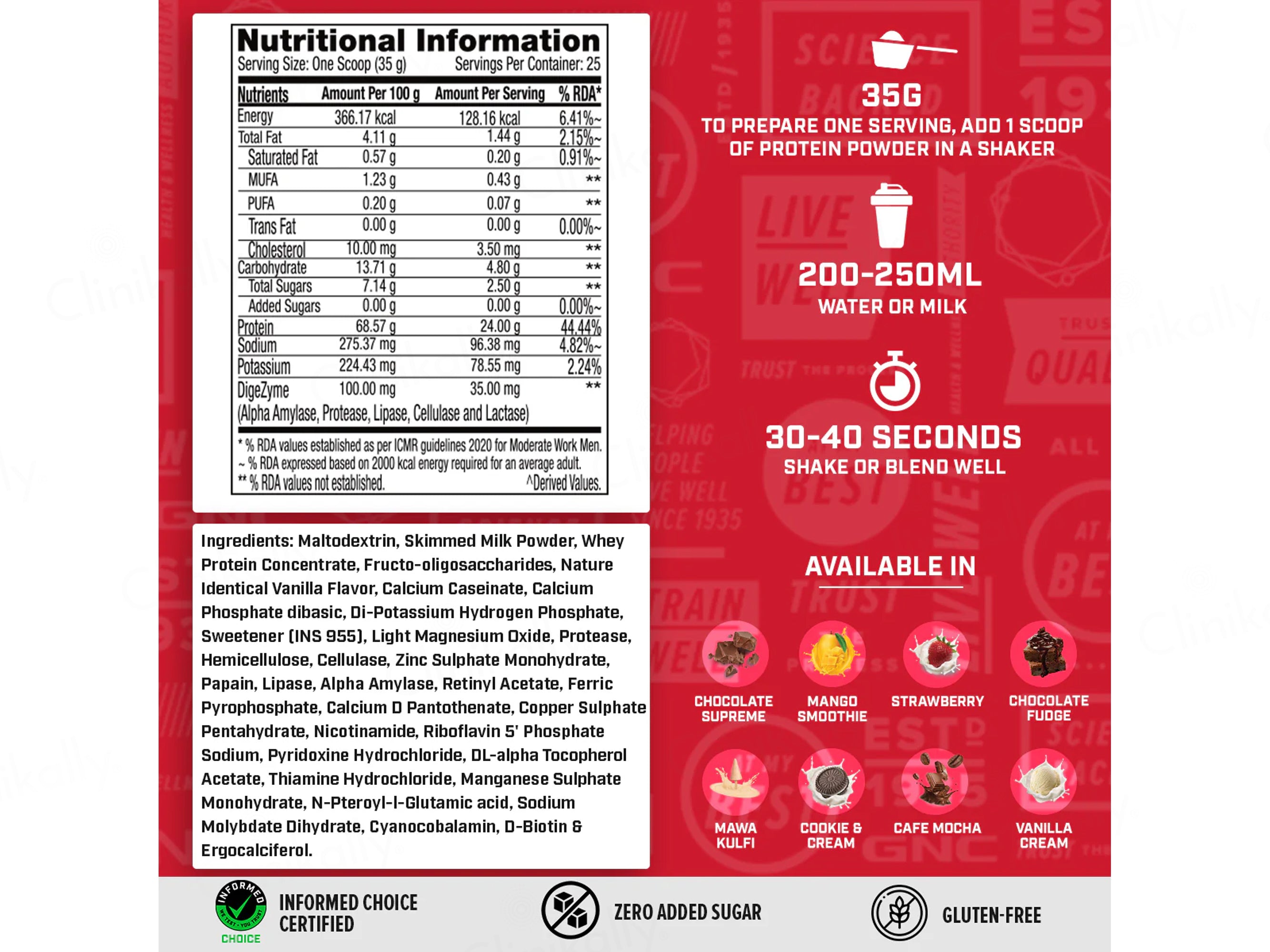 GNC Pro Performance 100% Whey Protein Powder - Vanilla Cream Flavour