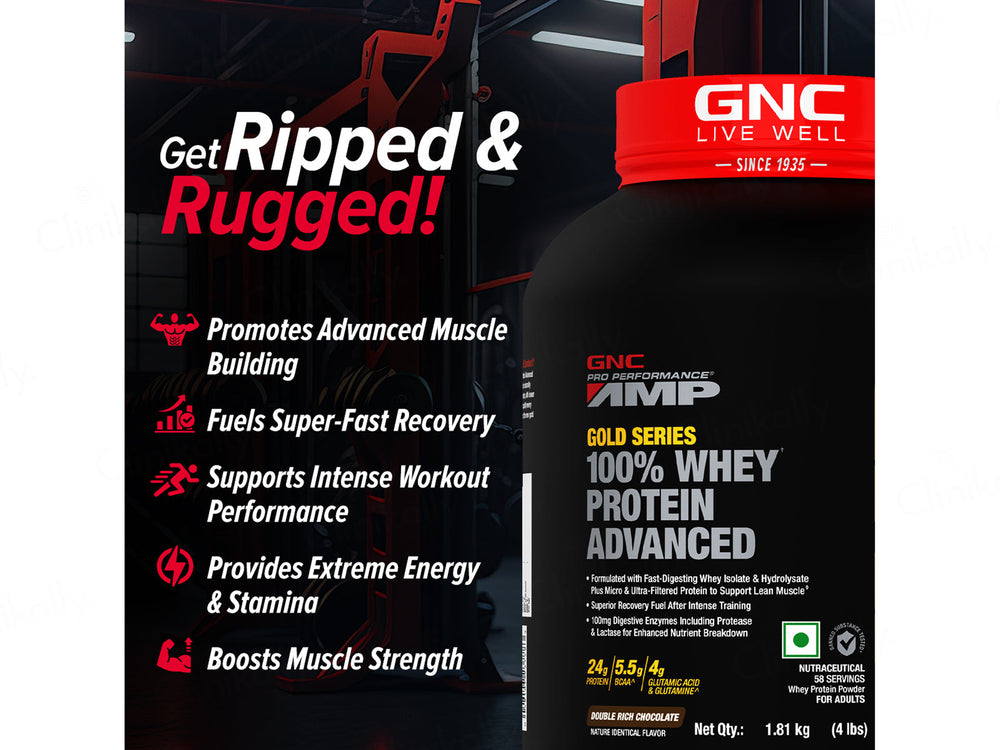 GNC Pro Performance AMP Gold 100% Whey Protein Advanced Powder - Double Rich Chocolate Flavour