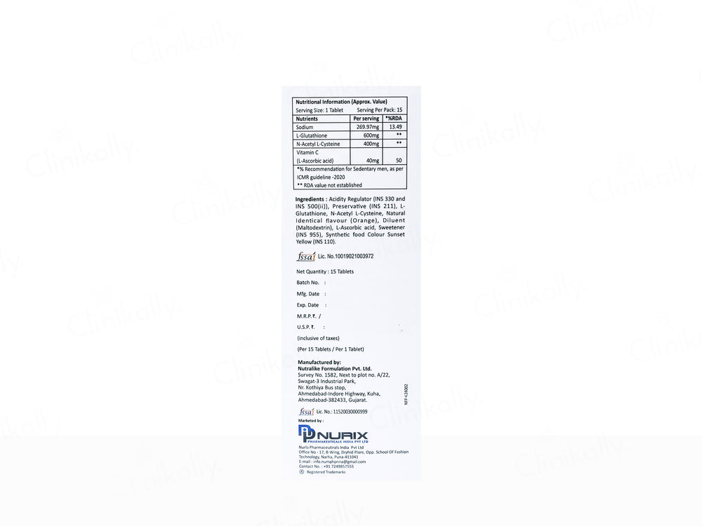 Glutafact Nutraceutical Effervescent Tablet - Orange Flavour