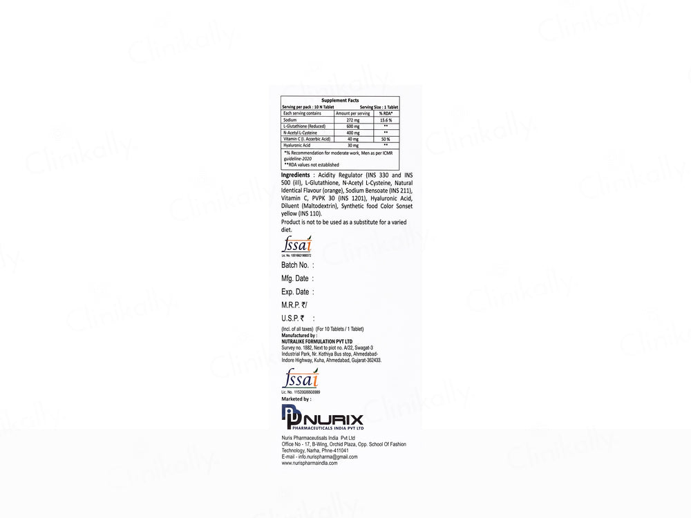 Glutafact Pro Effervescent Nutraceutical Tablet - Orange Flavour