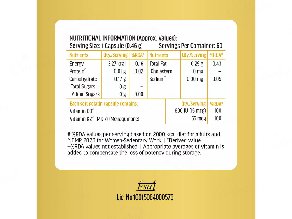 HK Vitals Vitamin D3 + K2 (MK-7) Soft Gelatin Capsule