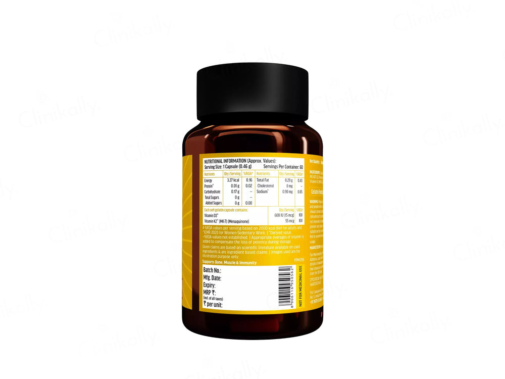 HK Vitals Vitamin D3 + K2 (MK-7) Soft Gelatin Capsule