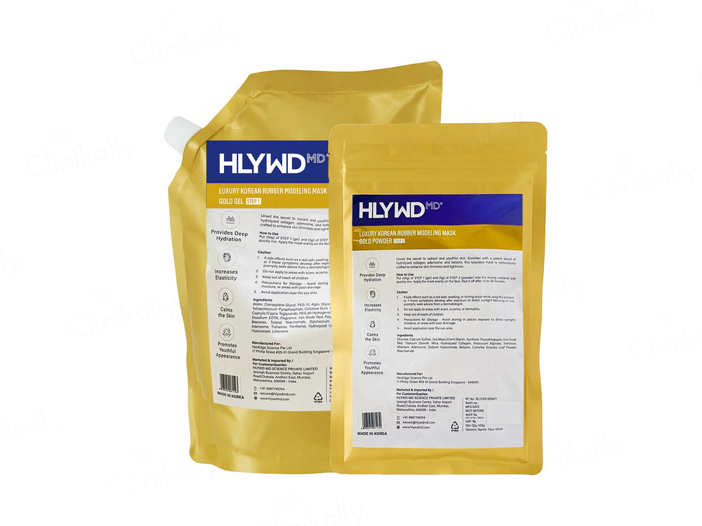 HLYWD MD Luxury Korean Rubber Modeling Mask Gold Gel (Step 1) + Powder (Step 2) Combo Kit