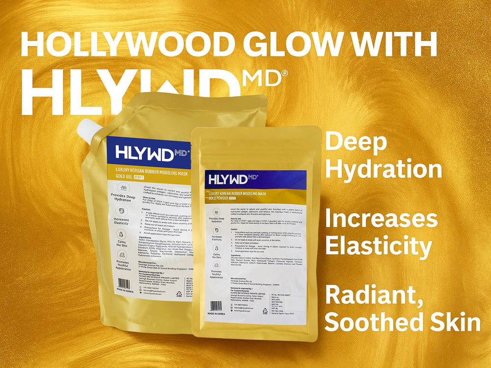 HLYWD MD Luxury Korean Rubber Modeling Mask Gold Gel (Step 1) + Powder (Step 2) Combo Kit