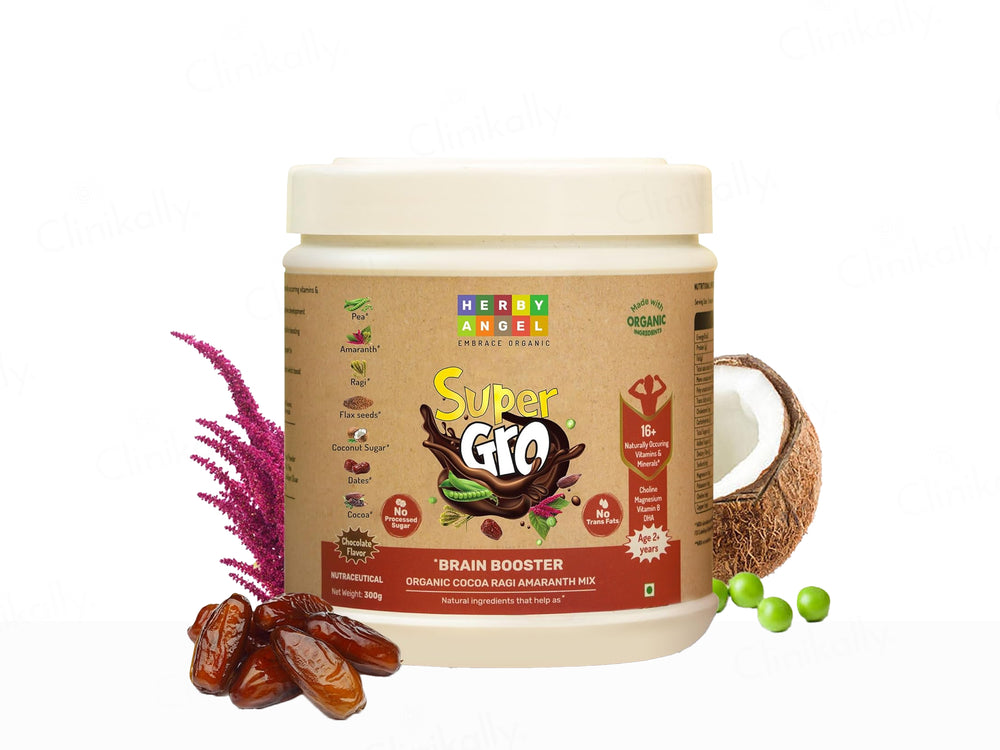 Herby Angel Super Gro Brain Booster Supplement For Kids 2+ Years - Chocolate Flavour