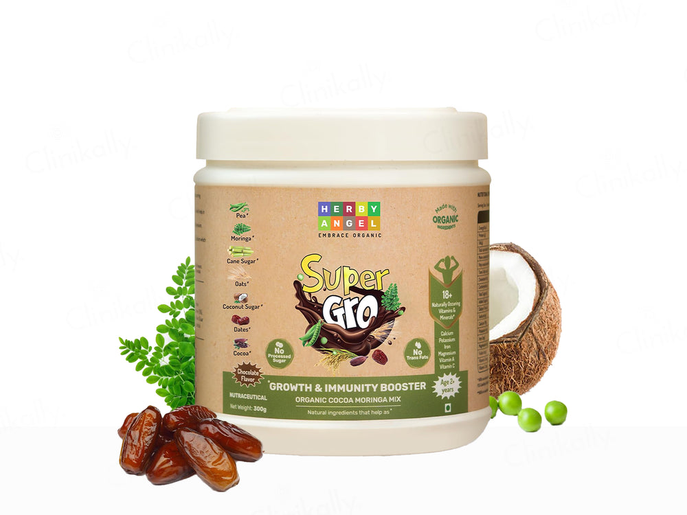 Herby Angel Super Gro Growth & Immunity Booster Supplement For Kids 2+ Years - Chocolate Flavour