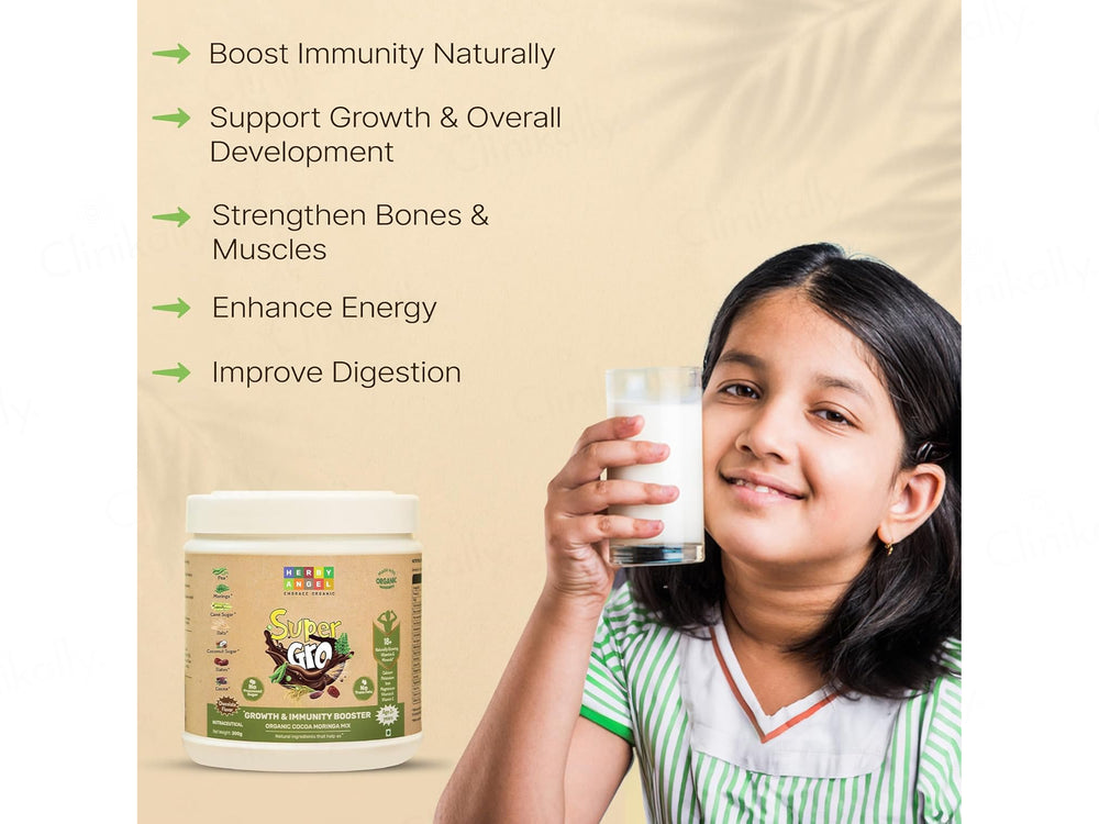 Herby Angel Super Gro Growth & Immunity Booster Supplement For Kids 2+ Years - Chocolate Flavour