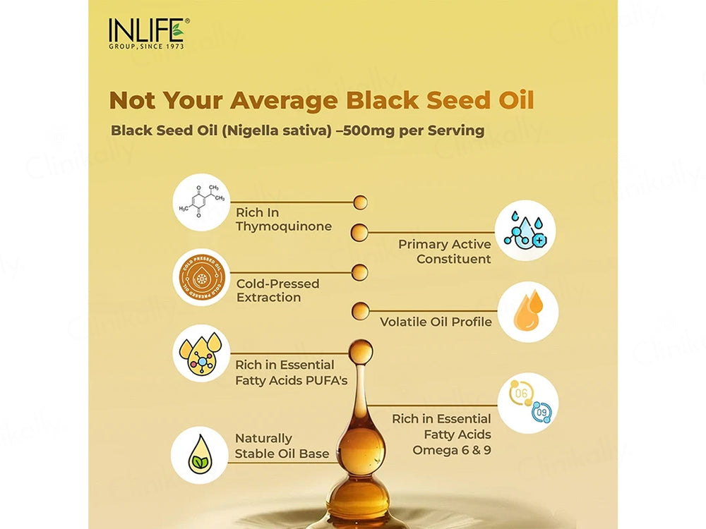 Inlife Black Seed Oil 500 mg Liquid Filled Veg Capsule
