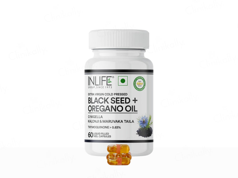 Inlife Extra Virgin Cold Pressed Black Seed + Oregano Oil Liquid Filled Veg Capsule