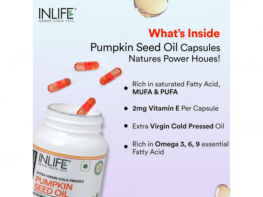 Inlife Extra Virgin Cold Pressed Pumpkin Seed Oil 320mg Liquid Filled Veg Capsule