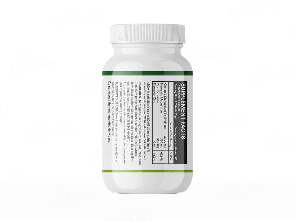 Inlife High Absorption Chelated Magnesium Glycinate 2000mg With Zinc Supplement Tablet