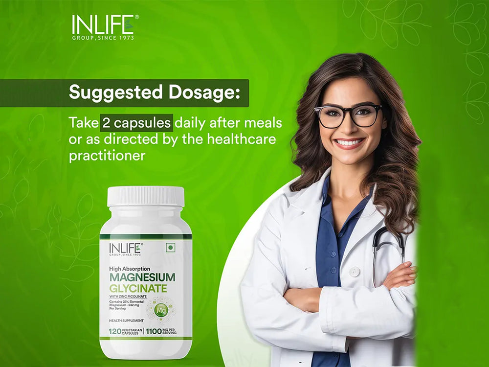 Inlife High Absorption Magnesium Glycinate 1100mg Vegetarian Capsule
