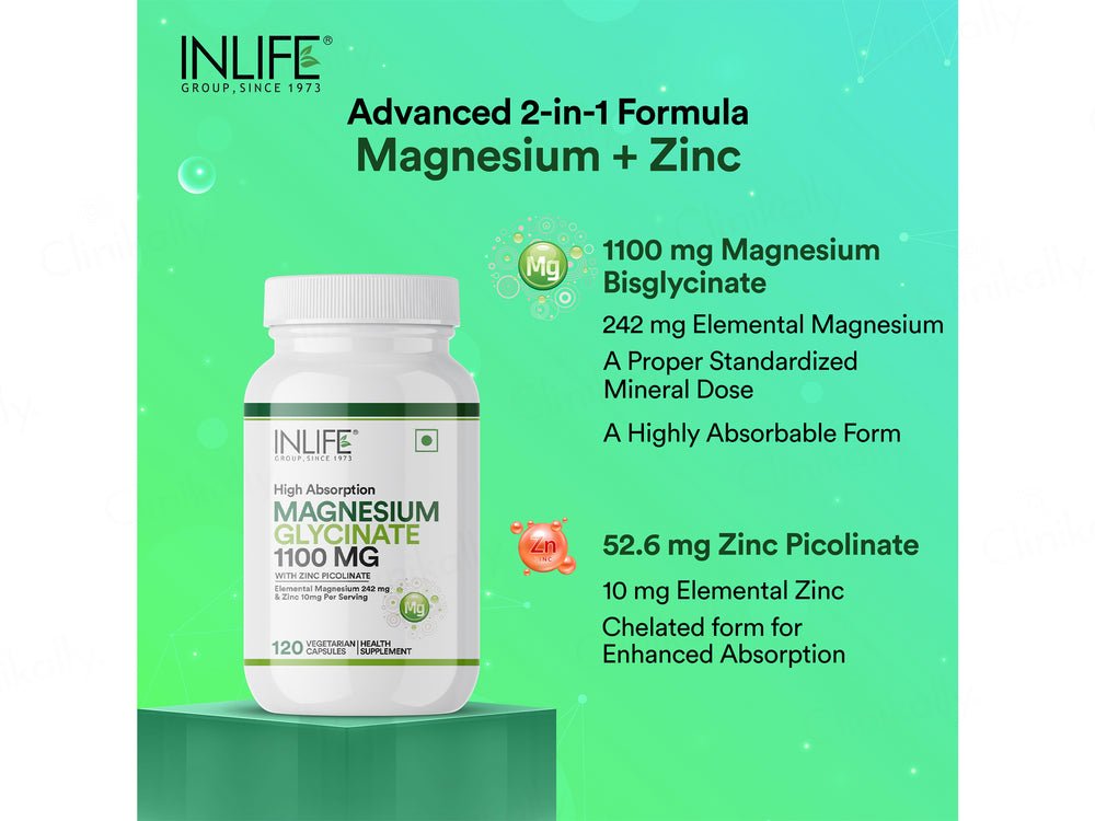 Buy Inlife High Absorption Magnesium Glycinate 1100mg Vegetarian Capsule  Online at Best Price | Clinikally