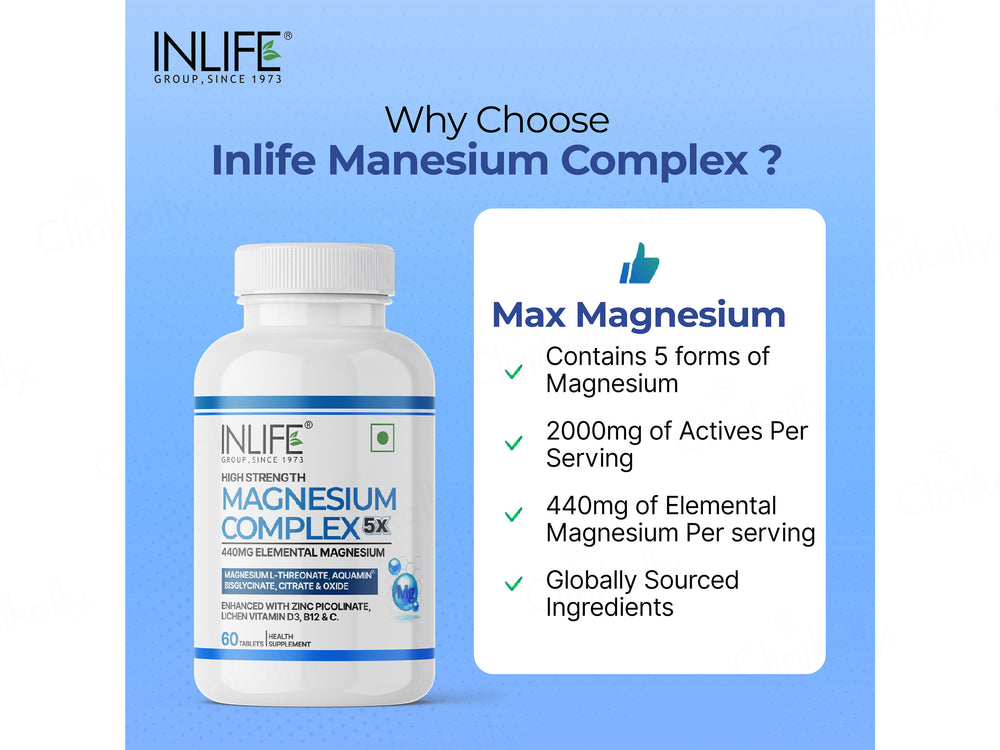 Inlife High Strength Magnesium Complex 5x 2000mg Health Supplement Veg Tablet