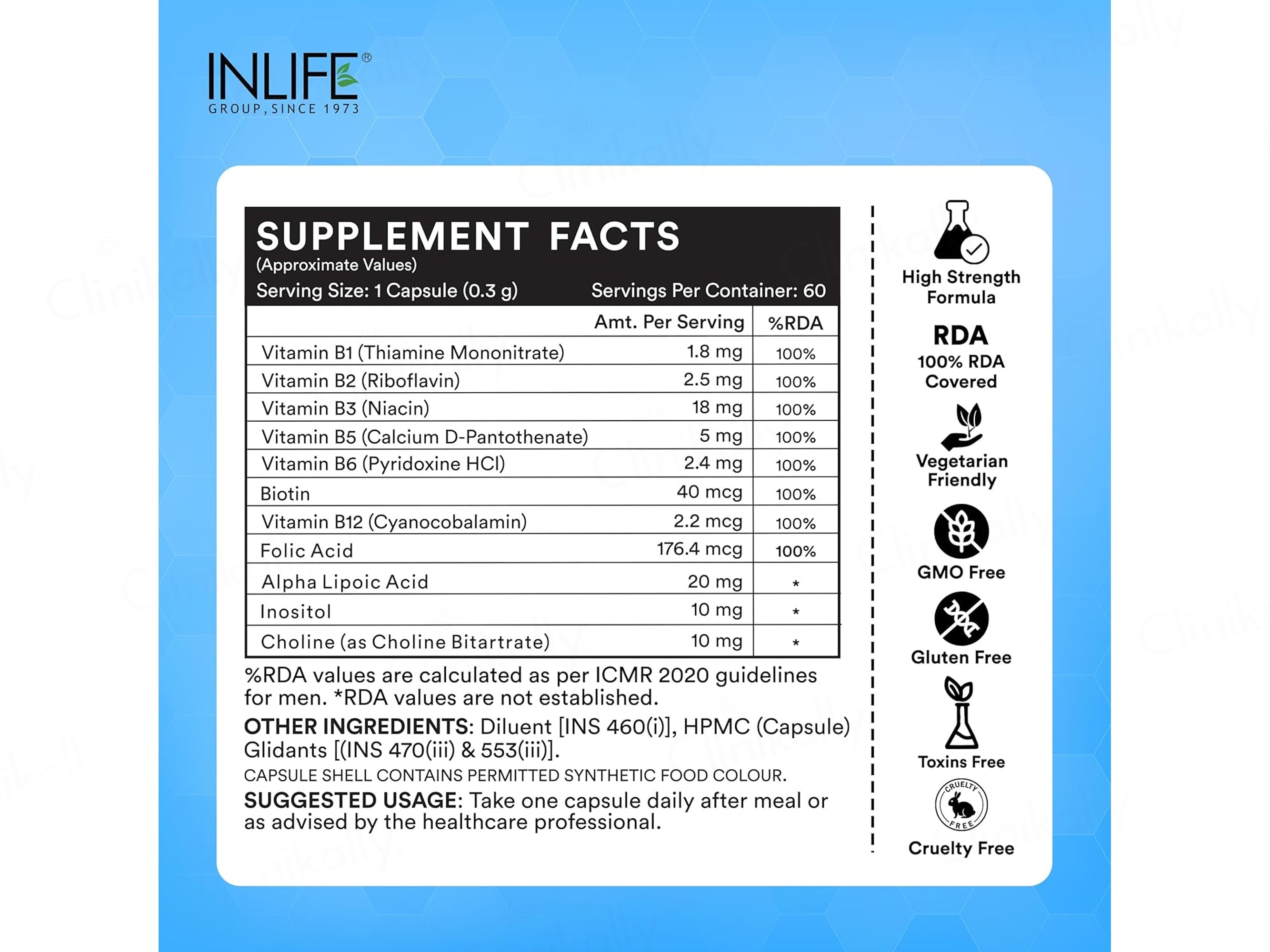 Inlife High Strength B-Complex Nutraceutical Veg Capsule