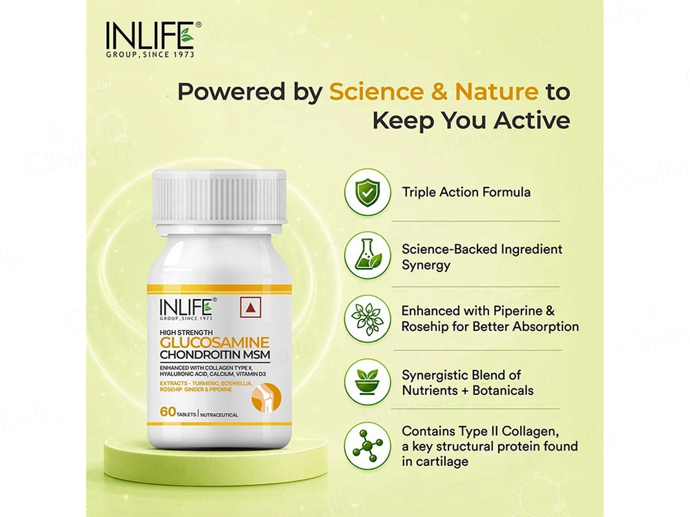 Inlife High Strength Glucosamine Chondroitin MSM 4000mg Nutraceutical Veg Tablet