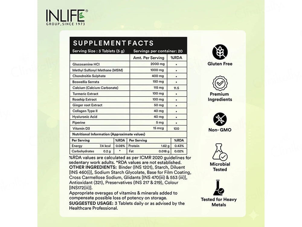 Inlife High Strength Glucosamine Chondroitin MSM 4000mg Nutraceutical Veg Tablet