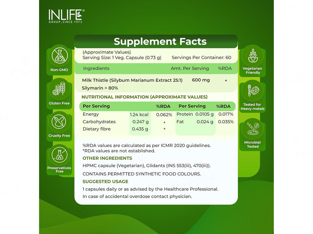 Inlife Milk Thistle Silybum Marianum Extract 600mg Vegetarian Capsule