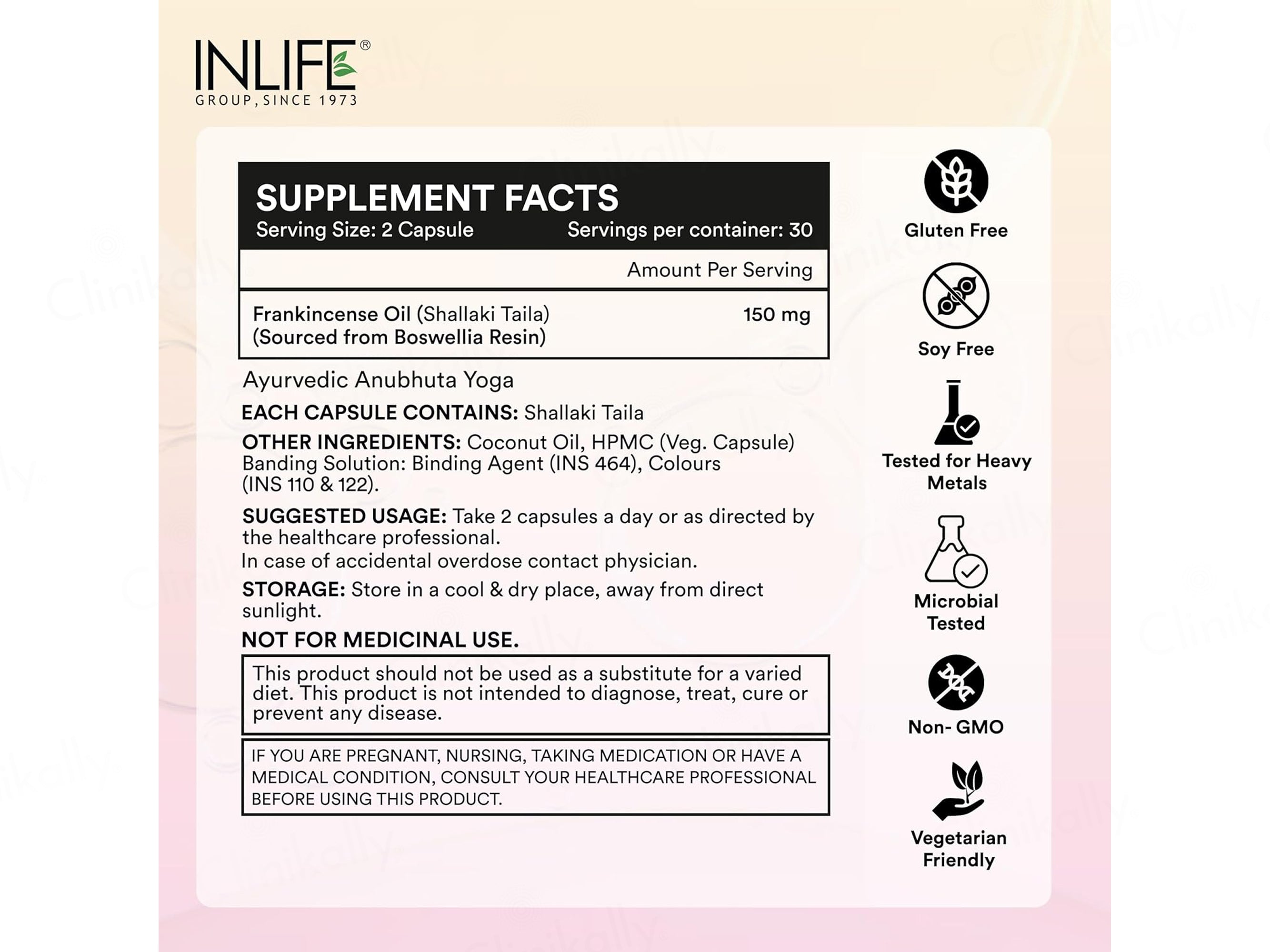 Inlife Natural Frankincense Oil 150mg Liquid Filled Veg Capsule