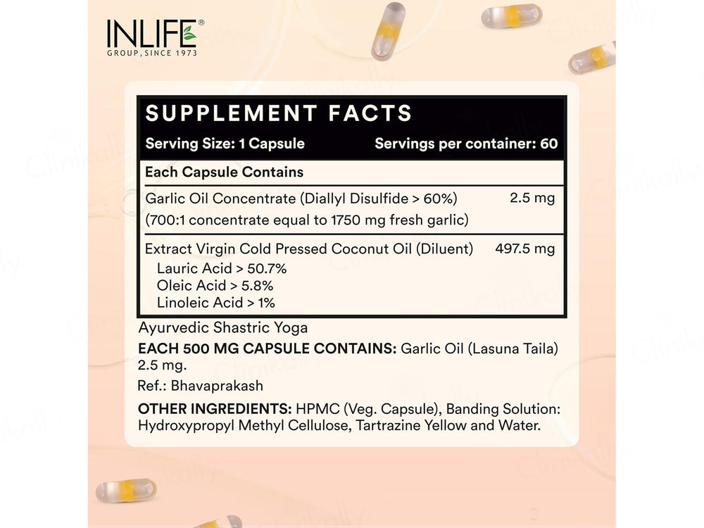 Inlife Natural Garlic Oil 0.5% Liquid Filled Veg Capsule