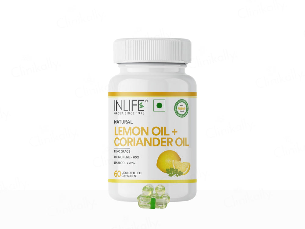 Inlife Natural Lemon Oil + Coriander Oil Liquid Filled Veg Capsule