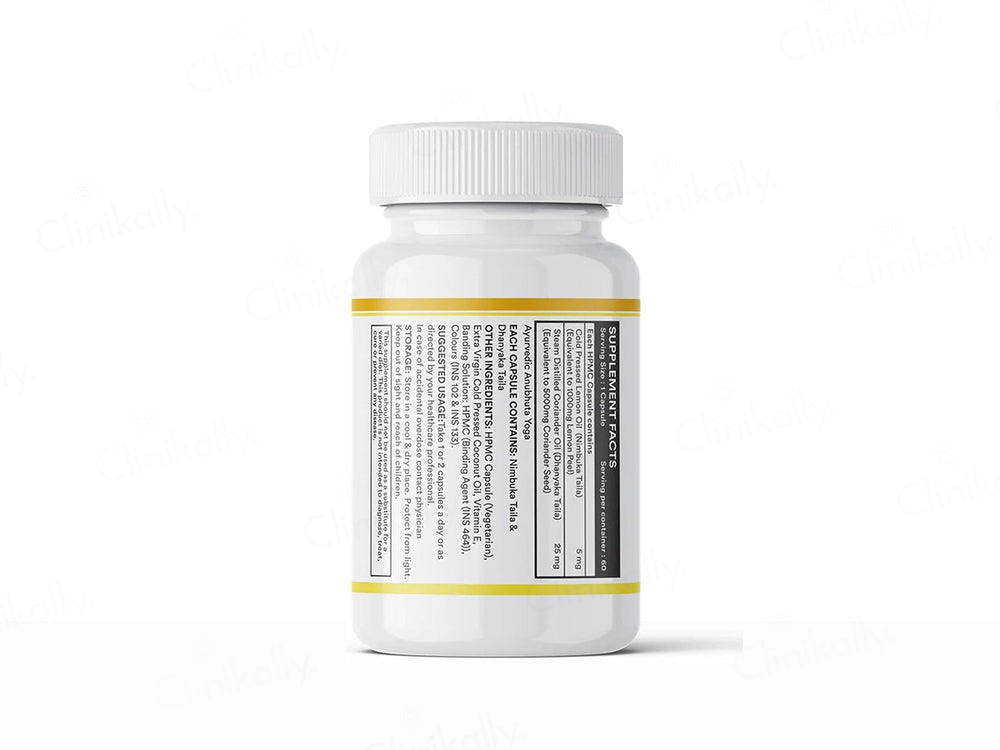 Inlife Natural Lemon Oil + Coriander Oil Liquid Filled Veg Capsule