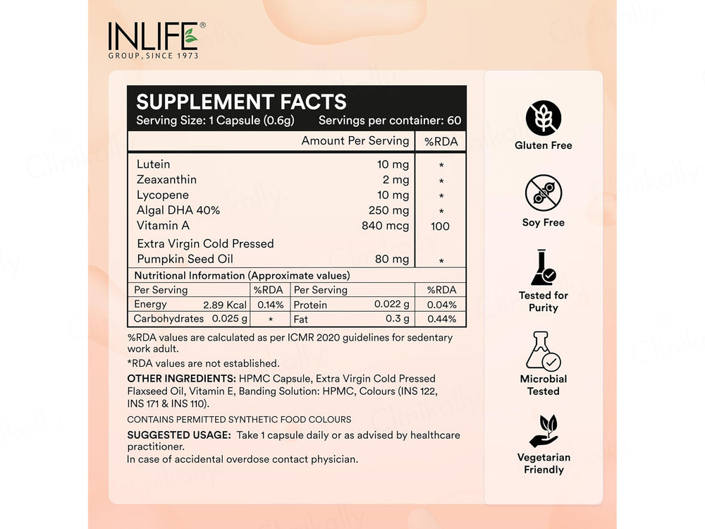 Inlife Natural Lutein Zeaxanthin Eye Health Liquid Filled Veg Capsule