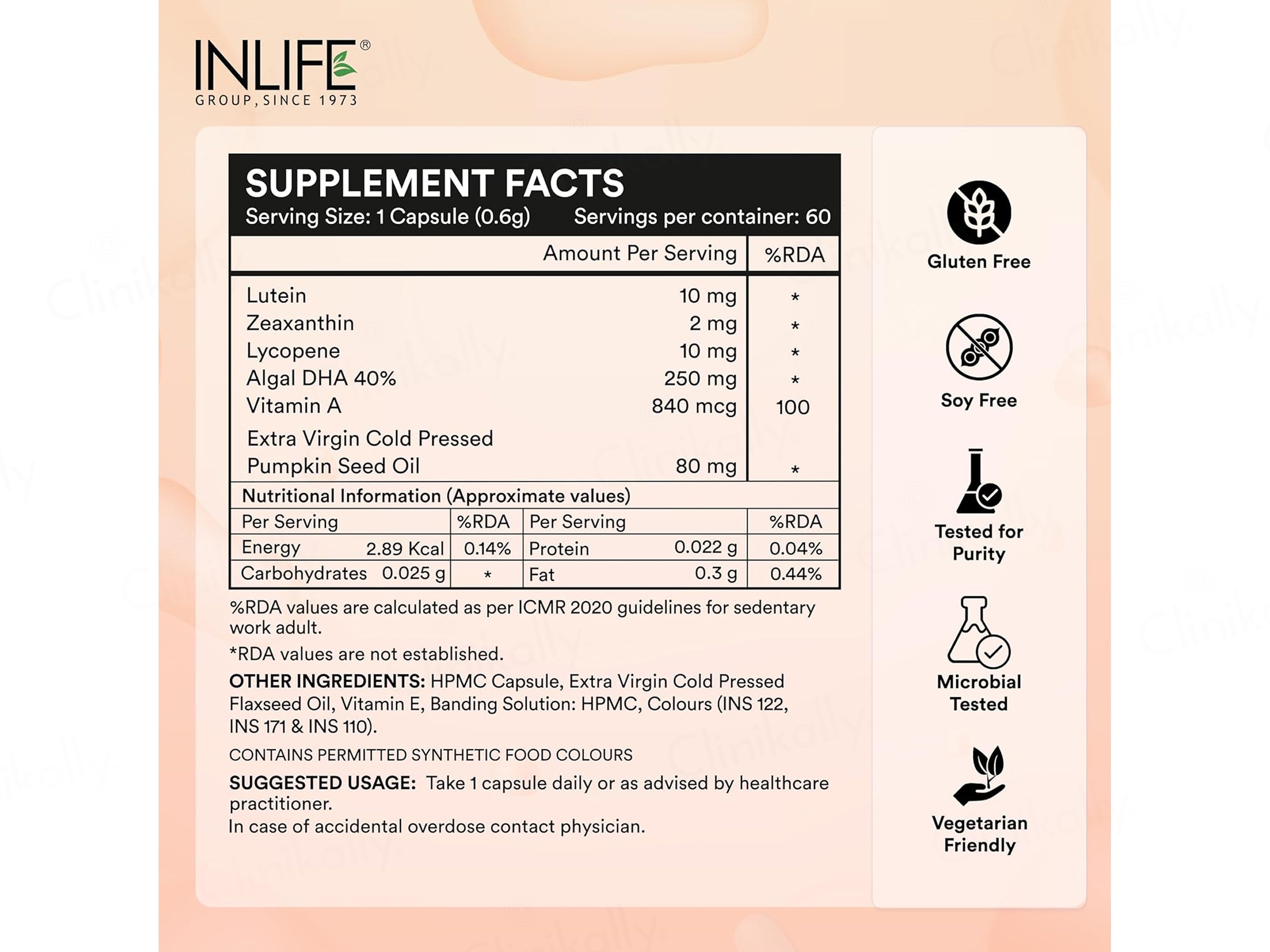 Inlife Natural Lutein Zeaxanthin Eye Health Liquid Filled Veg Capsule