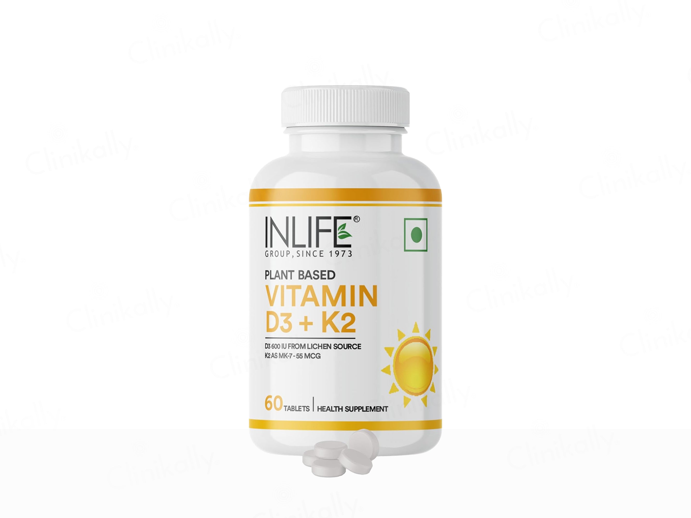 Inlife Plant Based Vitamin D3 600 I.U. + K2 Health Supplement Tablet