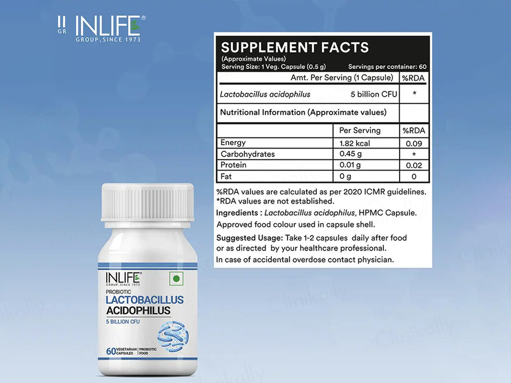 Inlife Probiotics Lacobacillus Acidophilus 5 Billion CFU Vegetarian Capsule