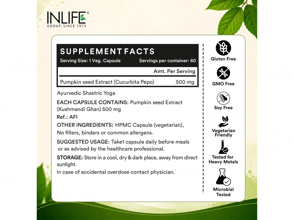 Inlife Pumpkin Seed Extract 500mg Vegetarian Capsule