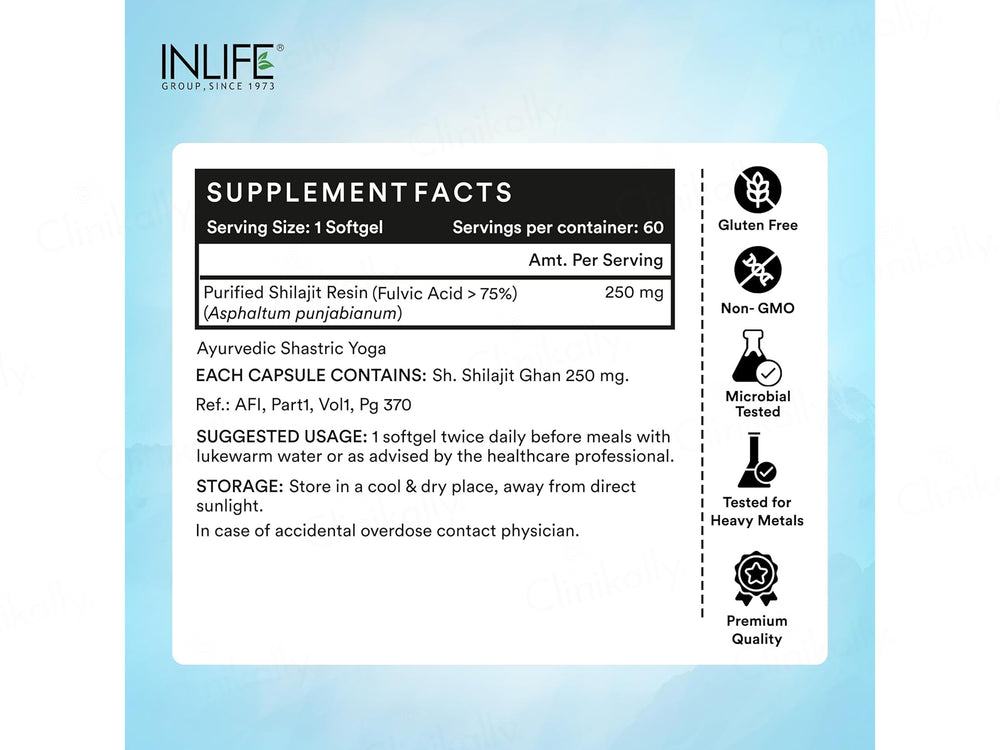 Inlife Pure Himalayan Shilajit 250mg Resin Softgel