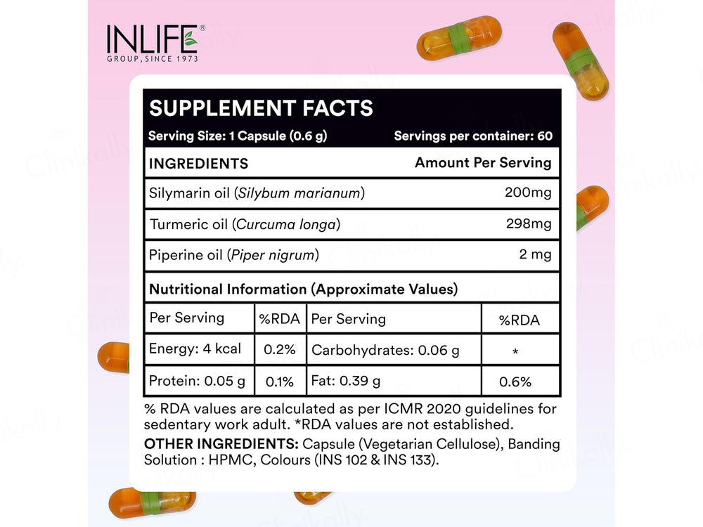 Inlife Silymarin + Turmeric + Piperine Oil Livostamin Liquid Filled Veg Capsule