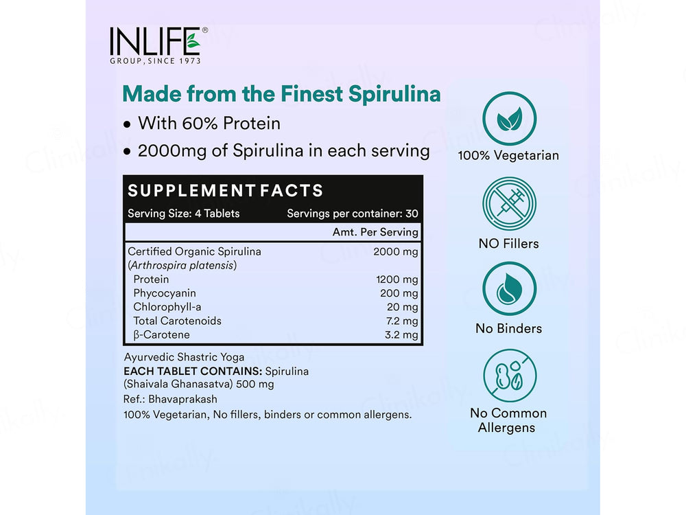Inlife Spirulina Shaivala Ghanasatva 2000mg Supplement Tablet