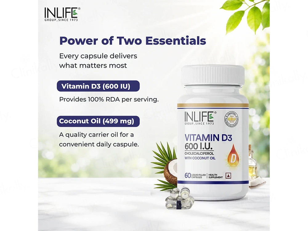Inlife Vitamin D3 600 IU Health Supplement Capsule
