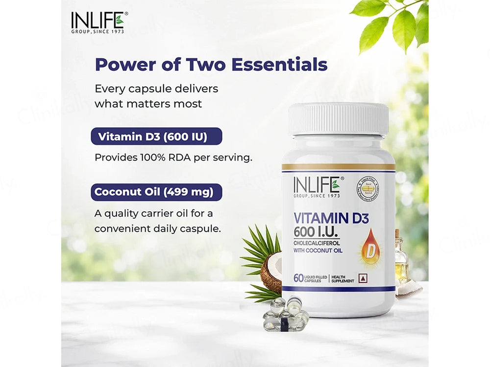 Inlife Vitamin D3 600 IU Health Supplement Capsule