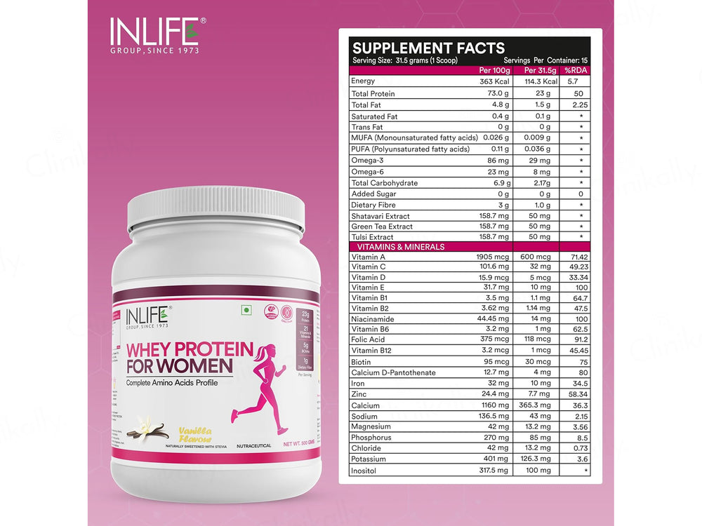 Inlife Whey Protein Nutraceutical Powder For Women - Vanilla Flavour