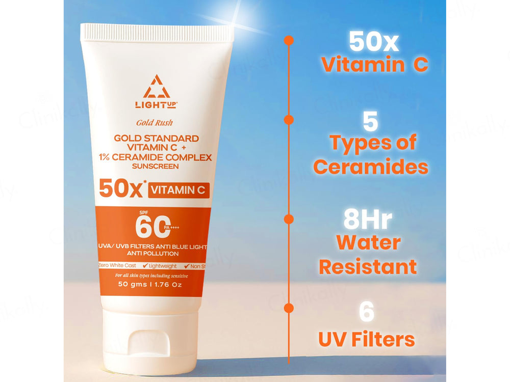 Light Up Gold Rush Gold Standard Vitamin C + 1% Ceramide Complex Sunscreen SPF 60 PA++++