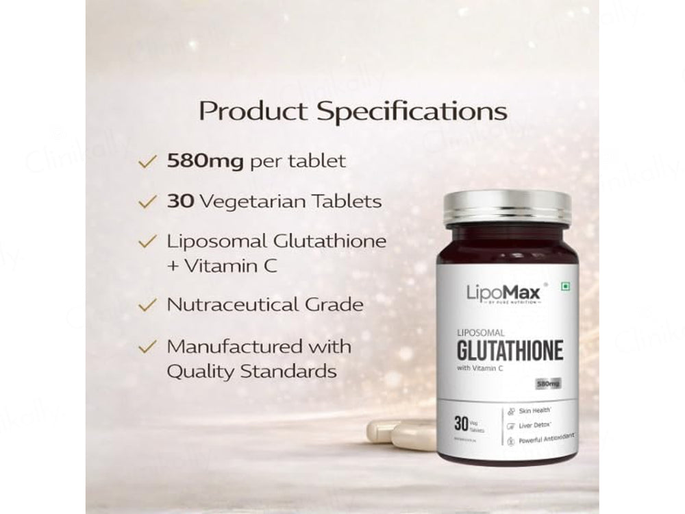 Buy Lipomax Liposomal Glutathione 580mg Nutraceutical Veg Tablet Online at Best Price | Clinikally Buy Lipomax Liposomal Glutathione 580mg Nutraceutical Veg Tablet Online at Best Price | Clinikally